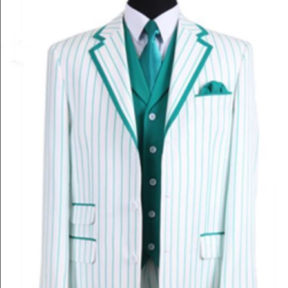 Single Breasted White/Turquoise Pinstriped Tuxedo